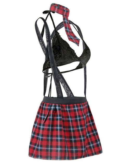 [35 off] 2021 halter plaid lace suspender plus size schoolgirl lingerie costume in red dresslily
