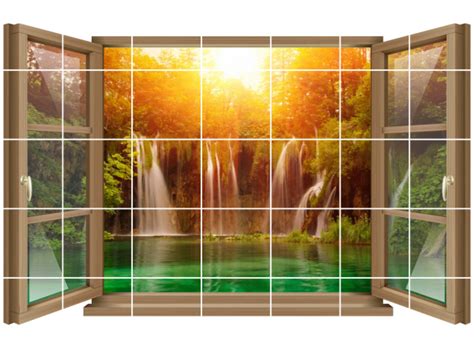 Weitere ideen zu badezimmer, fliesen, natursteine. Fliesen-Aufkleber Fliesen-Bild Fenster Wasserfall Natur ...