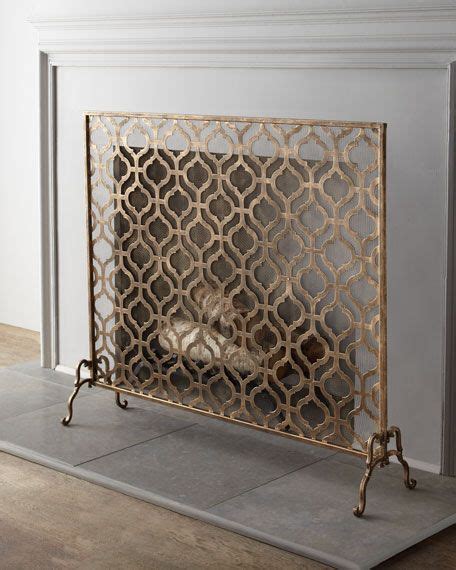 Fireplace Screen With Doors Gold