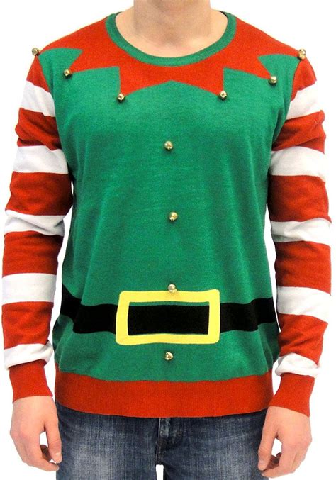 Tops Costumes And Accessories Ugly Christmas Sweater Elf With Bells Adult