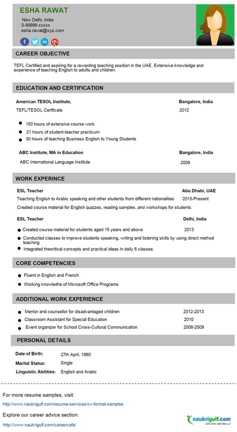 The resume objective summary is an excellent example of how to present your expertise and strengths in a persuasive and professional format. TEFL Resume Sample - CV Format for Teaching English Abroad ...
