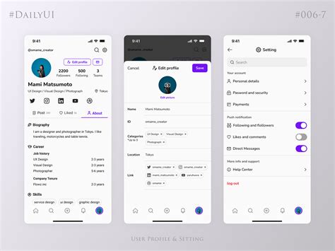 Dailyui 006 007 User Profile And Setting By Omame On Dribbble