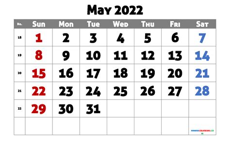 Free Printable Calendar 2022 May Pdf And Image