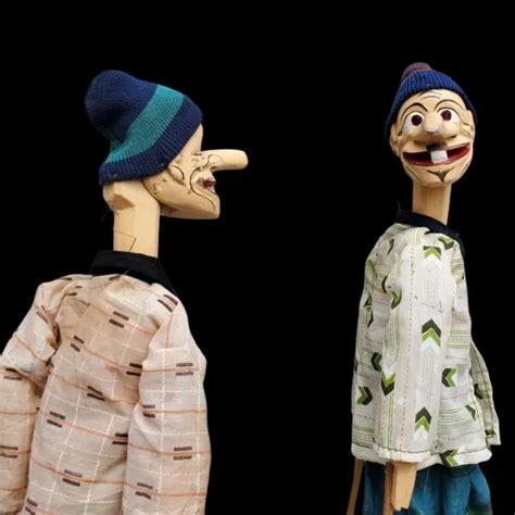 TWO HAND CARVED Puppets Wayang Golek Long Nose Java Indonesia Beanie Hats PicClick