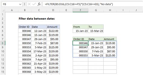 Filter Data Between Dates Excel Formula Exceljet