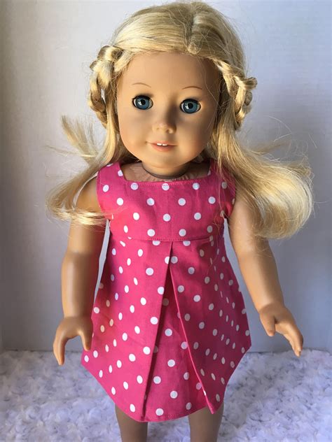 doll clothes 18 inch hot pink dress with white polka dots doll clothes made to fit american