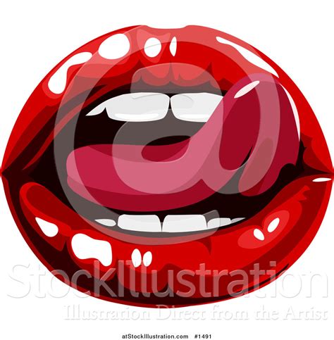 Vector Illustration Of A Sexy Womans Tongue Licking Her Luscious Red