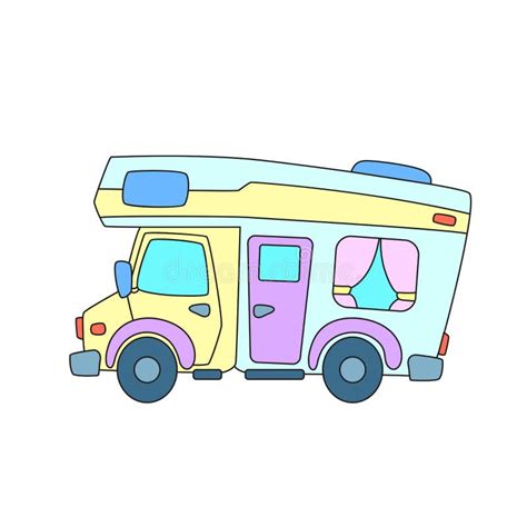 Rv Car Or Camper Colorful Vector Illustration On White Background