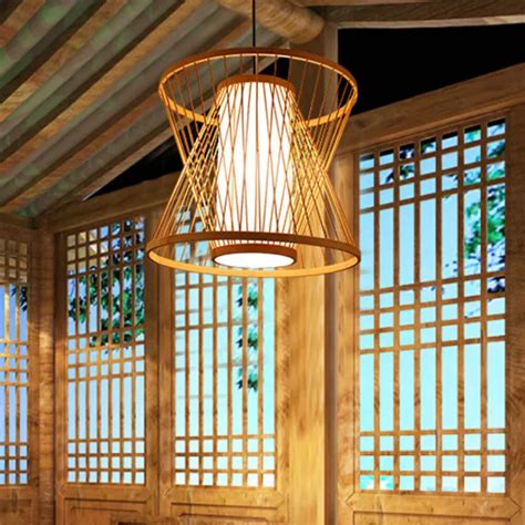 Vintage Bamboo Wicker Rattan Pendant Light Fixture Asian Hanging