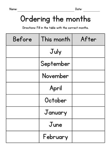 Months Of The Year Worksheets Teaching Resources