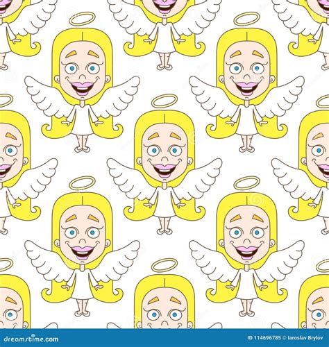 Cute Angel Seamless Pattern Stock Vector Illustration Of Repeat
