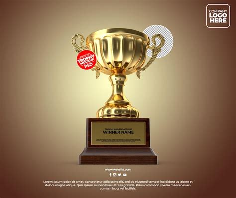 Premium Psd Realistic Golden Trophy Award Mockup Design With