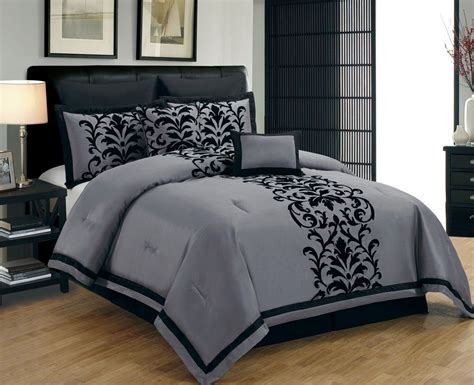 Kinglinen 8 Piece Queen Dawson Black And Gray Comforter Set Bedding