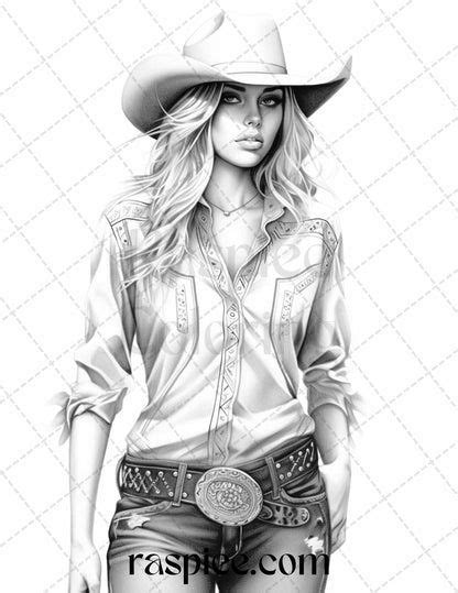 40 beautiful cowgirls grayscale coloring pages printable for adults p grayscale coloring
