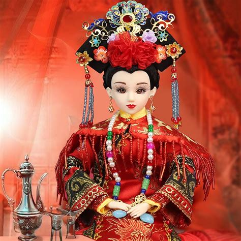 32cm Handmade Collectible Chinese Dolls Vintage Qing Dynasty Bride