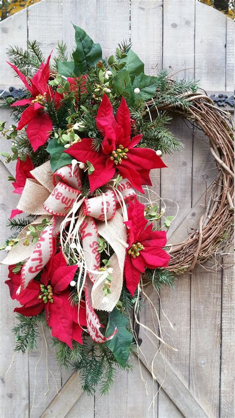 Poinsettia Christmas Grapevine Wreath Christmas Wreath Holiday Wreath