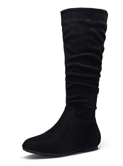 Buy Jeossy Womens 41 Slouchy Boots Flat Black Suede Knee High Boots Mid Calf Side Zipper Boot
