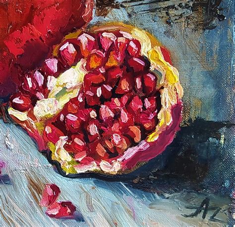 Pomegranate Painting Fruit Original Art Still Life Pomegranate Etsy