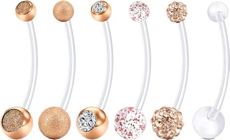 6PCS 14G Pregnancy Belly Button Rings Clear Flexible Long Barbell Navel