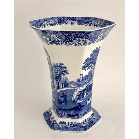 English Blue Willow Fluted Vase Chairish