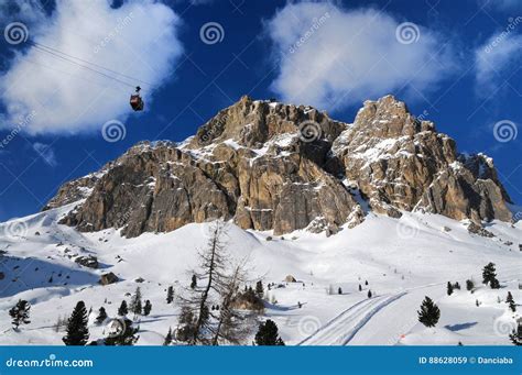 Lagazuoi Mountain As Seen From Passo Falzarego In Winter Dolomites