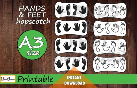 Printable HANDS & FEET A3 Sensory path, Colorful hopscotch set for