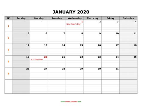 Collect Large Printable January 2020 Calendar Fill In Calendar