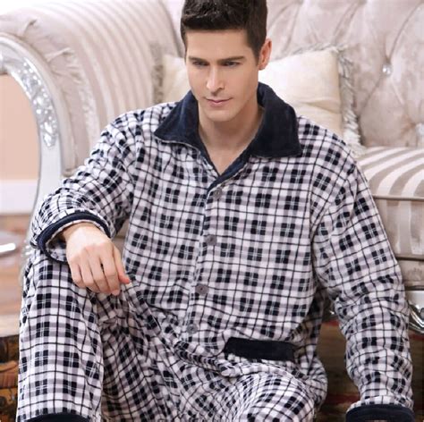 Thoshine Brand Winter Keep Warm Thick Flannel Men Pajamas Set Of Sleepcoat And Trousers Coral