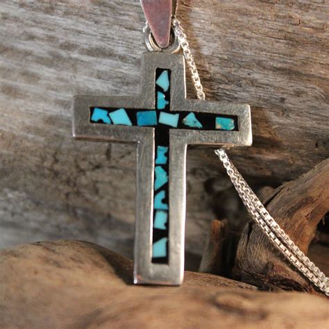 Vintage Sterling Turquoise Cross Pendant Vintage Mexico Grams