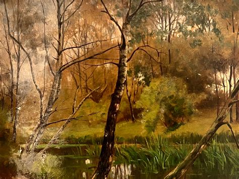 Antique English Antique Victorian English Oil Painting Woodland