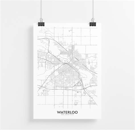 Waterloo Map Print City Map Wall Art Waterloo Iowa Map Etsy