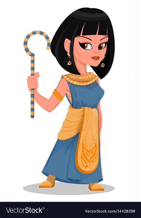 Cleopatra Beautiful Cartoon Egypt Queen In Golden Vector Image