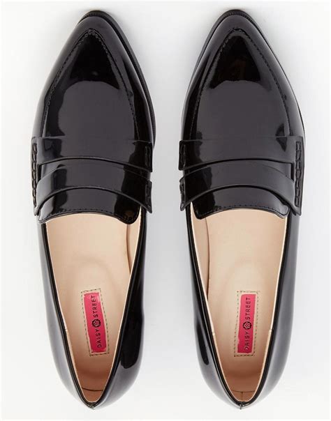 Daisy Street Patent Pointed Toe Loafer Flat Shoes At