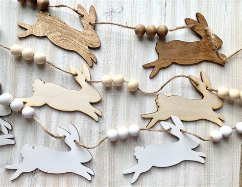Wood Bunny Garland Wooden Spring Garland Neutral Easter Etsy