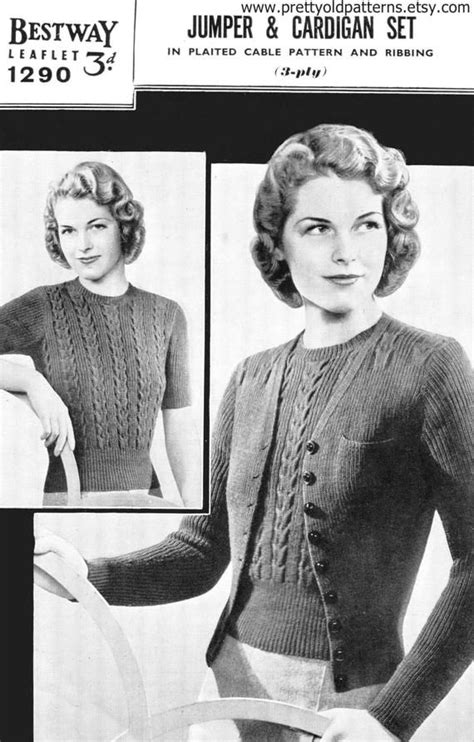 great 1940s ladies cable and ribbing twin set knitting pattern etsy in 2021 vintage knitting