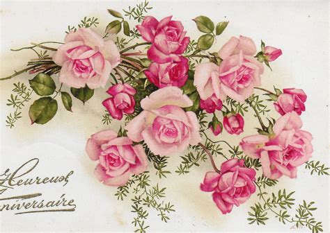 1940 Heureux Anniversaire Fleurs Roses Pittina Carte Postale