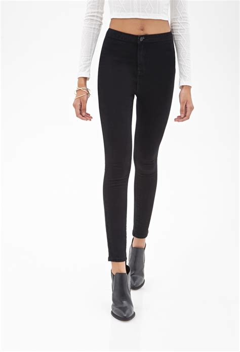 Forever 21 Highrise Skinny Jeans In Black Lyst