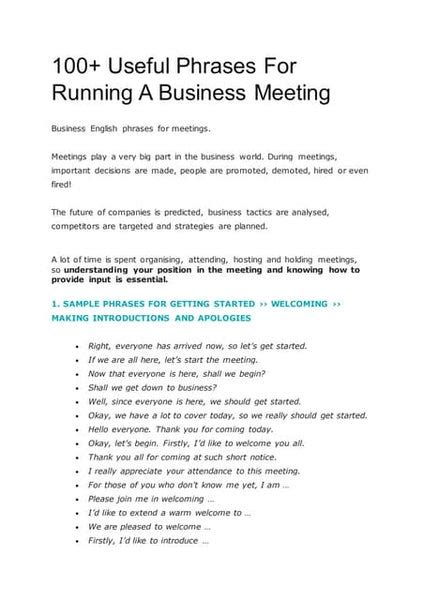 Guide To Most Useful Business Meeting Phrases