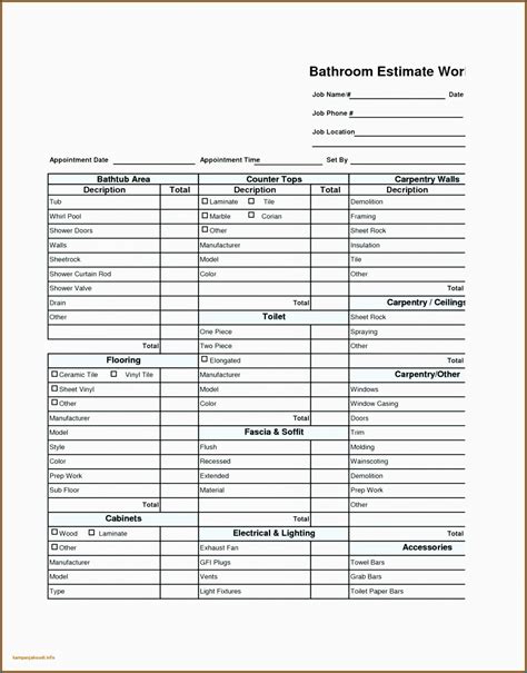 Printable Bathroom Remodel Checklist Template