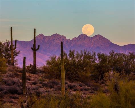 Moon Rise Over The Superstition Mountains East Of Phoenix Az