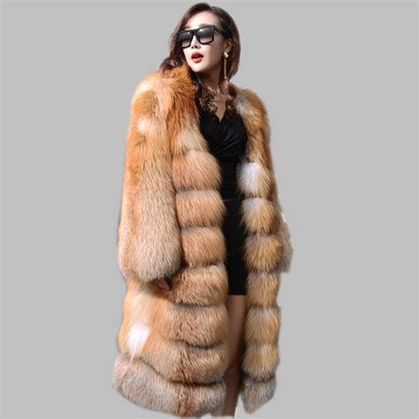 hot sale whole red fox fur coat for women winter jacket real long natural fox overcoat best