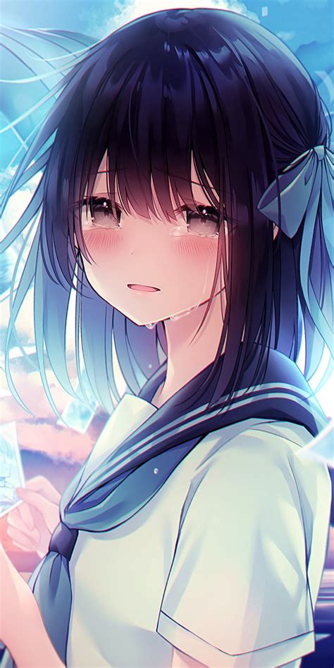 Download 1080x2160 Anime School Girl Crying Teary Eyes Cute Black