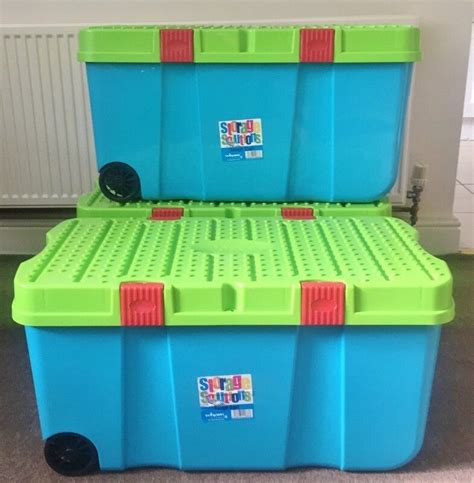 Storage Boxes 125 Litre Extra Large Plastic With Lids And Wheels X 3