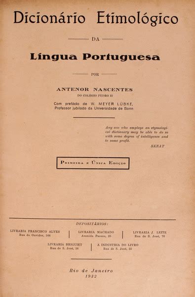 DicionÁrio EtimolÓgico Da LÍngua Portuguesa De Nascentes Antenor