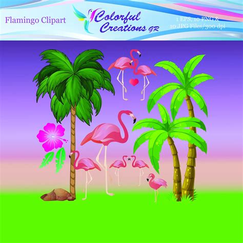Flamingo Clipart Summer Clipart Coco Palm Clipart Tropic Etsy
