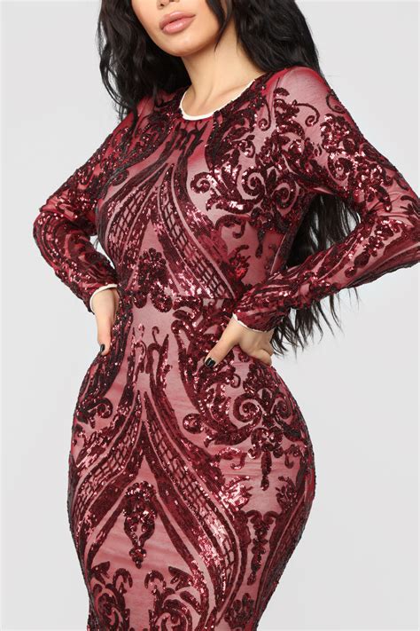 Unforgettable Romance Sequin Dress Burgundy Fashion Nova Dresses