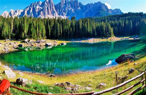 Travel Trip Journey Carezza Lake Or Karersee Lake Italy