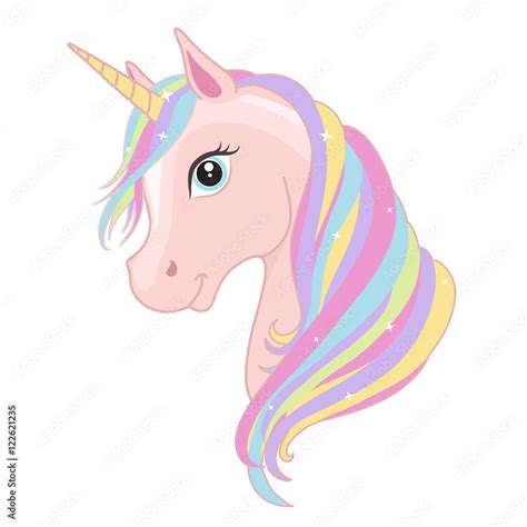 Photo And Art Print Pink Unicorn Head With Rainbow Mane And Horn Isolated