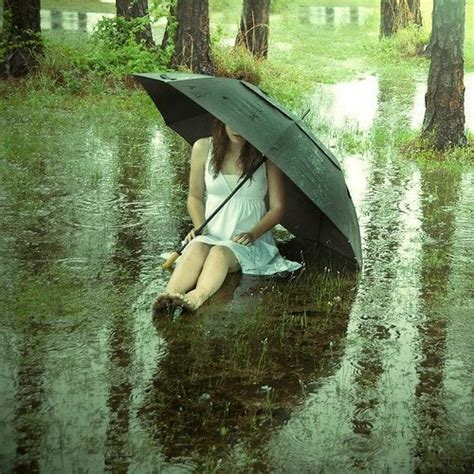 Sad Girl In Umbrella Sitting In A Rain Fb Profile