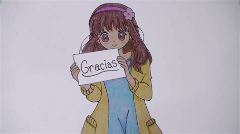 Como Dibujarpintar A Chica Anime Con Cartel De Gracias Especial 1